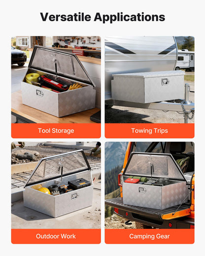 VEVOR Trailer Tongue Box, Heavy Duty Trailer Tongue Tool Box Storage Organizer with Lock & Keys, Utility Tool Chest for Pickup Truck Bed, RV, SUV, Off-Road Vehicle, Aluminum, 39" x 16.5" x 12", Silver