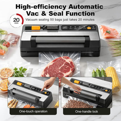 Next-Gen Vacuum Sealer Machine, Food Vacuum Sealer with Powerful Suction Pump, Dual-System for Valve&Textured Bags, Canisters & Marinate, Dual-Heat Seal for Dry&Moist Food, Built-in Cutter&Bag Storage