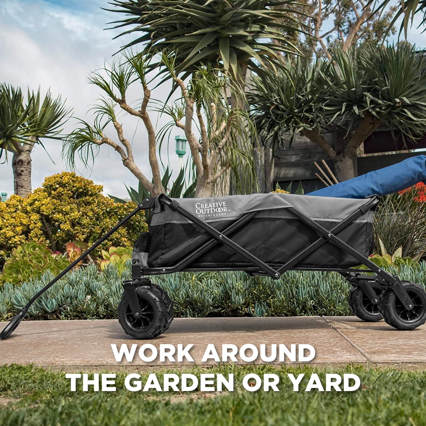 Creative Outdoor Push Pull Collapsible Stroller Folding Cart for Kids and Pets, Suppors upto 150lbs Weight Capacity | Durable Rubber Wheels | All Terrain | Zip-Off Side Pockets & Flap | (Brown/Orange)