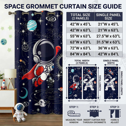 Space Curtains for Boys Room – Astronaut Themed Blackout Grommet Drapes, Thermal Insulated Outer Space Curtains Panels for Kids Bedroom, 42 x 45 Inch
