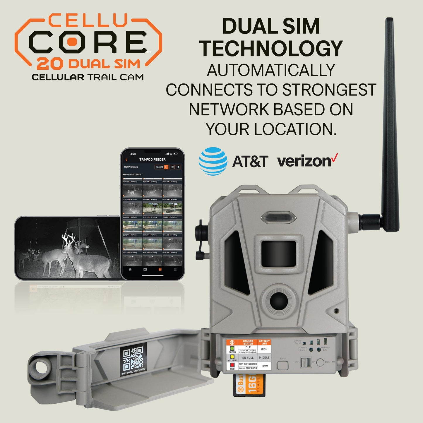 Bushnell CelluCORE 20 Dual-SIM Cellular Trail Camera - 20MP Image and 1080p HD Video, No Glow Infrared Night Vision, Wireless Connectivity with Dual SIM Card Support,Slate Green