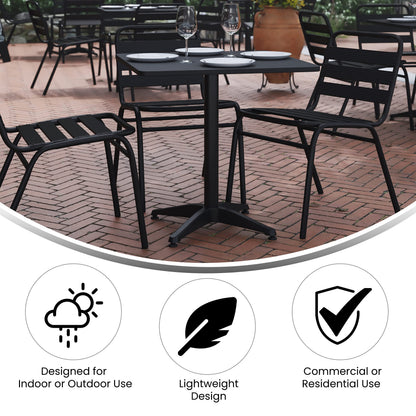 Flash Furniture TLH-ALUM-28SQ-017BK4-GG Lila 27.5'' Square Aluminum Indoor-Outdoor Table Set with 4 Slat Back Chairs, Black