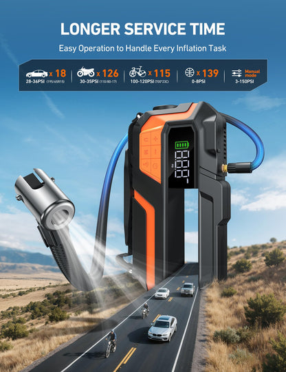 AstroAI Jump Starter with Air Compressor, Car Battery Jump Starter Portable with 150PSI Cordless Auto-Shutoff Tire Inflator, 12V Battery Charger Booster (Gold)