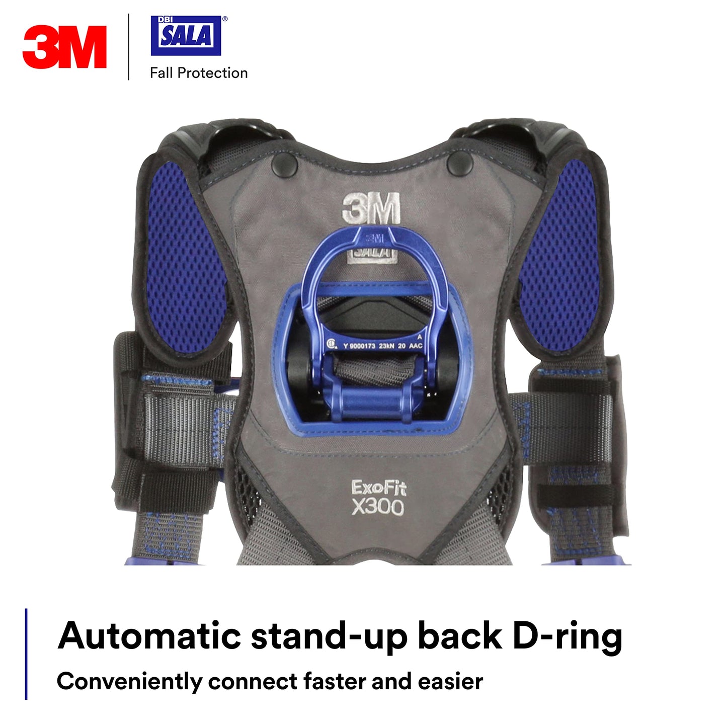 3M 1140188 DBI-SALA ExoFit X300 Comfort Construction Climbing Positioning Safety Harness Fall Protection, Back, Front, Hip D-Rings, Auto-Locking Quick Connect Chest Buckle, Tongue Leg Buckle, Medium