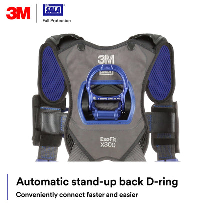 3M 1403071 DBI-SALA ExoFit X300 Comfort Construction Safety Harness Fall Protection, OSHA, ANSI, Lightweight Aluminium Back D-Ring, Auto-Locking Quick Connect Chest and Leg Buckles, Medium
