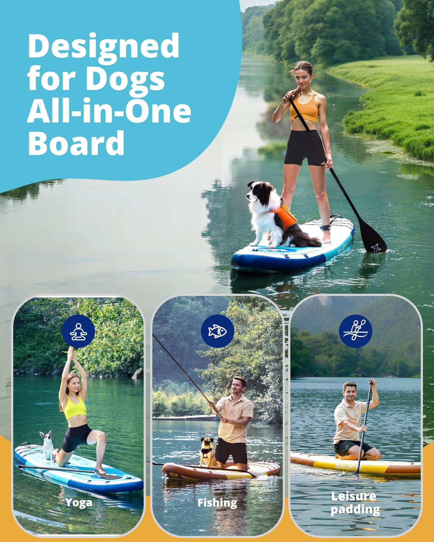 ZLX Inflatable Stand Up Paddle Board, 10'6" SUP Non-Slip Stable Deck Pad with Inflatable Seat, Unique Center Fin, Premium Accessories, Portable Paddleboard for Adults, Beginners, All Skill Levels
