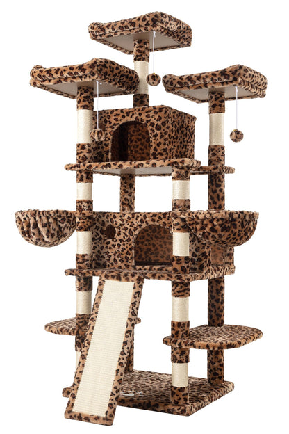 Allewie 68 Inches Cat Tree/House and Towers for Big Feline/Scratching Post/Multi-Level Large Kitty Climbing Tree with Condo/Leopard Print