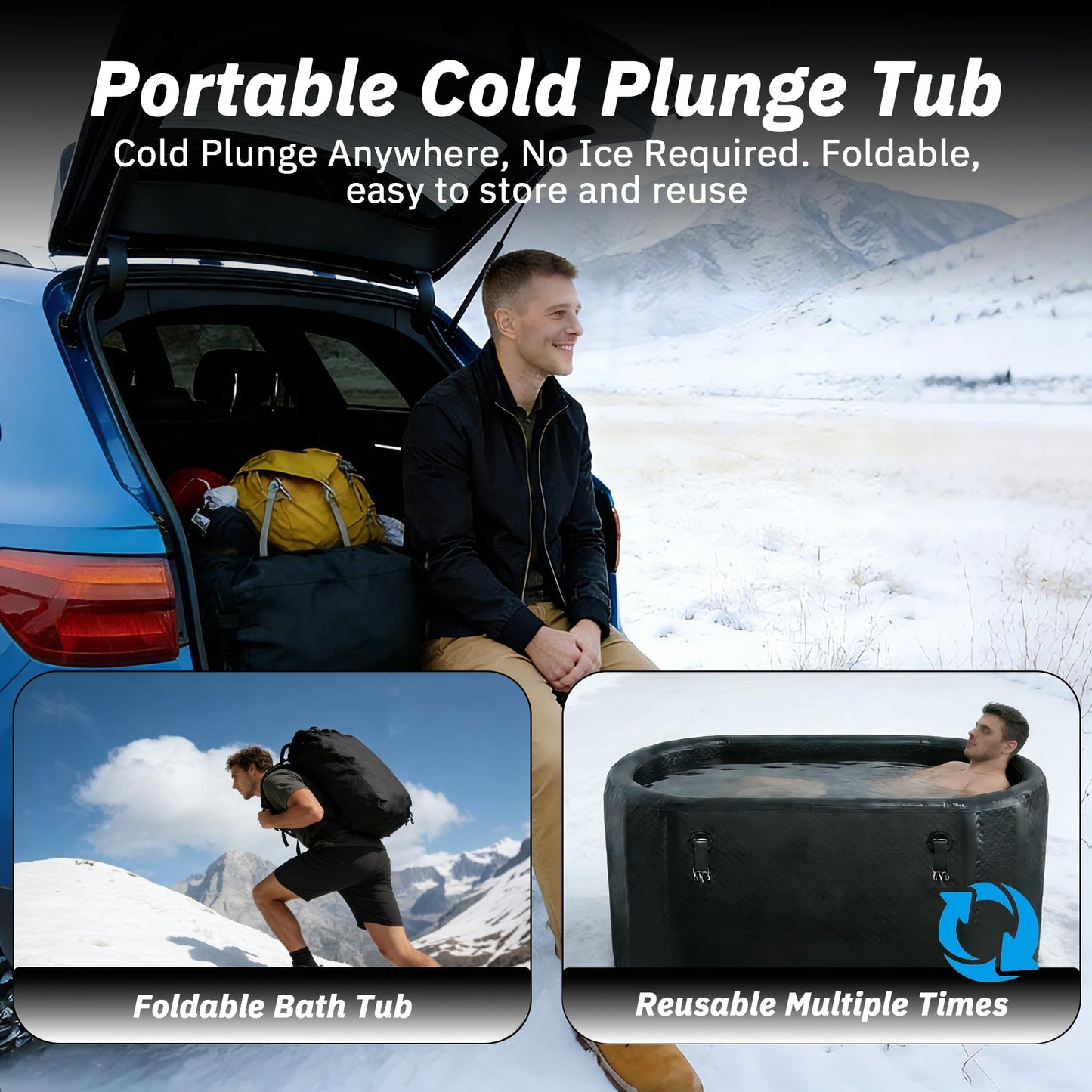 500L Large Ice Bath Tub with Lid, Oversized Inflatable Cold Plunge Tub for Tall Big People, Full Body Immersion, Compatible with Water Chiller, Portable Recovery Tub for Athletes Indoor Outdoor Use