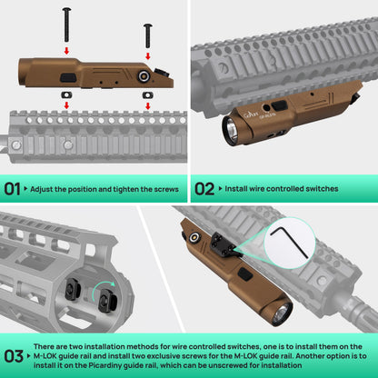 GOPLANT 2500 Lumen Aluminum Alloy Rifle Laser Light Combo, 2.5 Hours Long Runtime AR15 Weapon Light and Green Laser, Picatinny Rail MLOK Mounted LED Tactical Flashlight (Desert Tan)