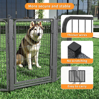 1R2P3I Dog Playpen Outdoor with Low Threshold Gate, 32 inch 10 Panels Dog Play Pen Indoors, Heavy Duty Metal Puppy Playpen Dogs Pen, Rust-Resistant Pet Playpens for Yard RV Camping