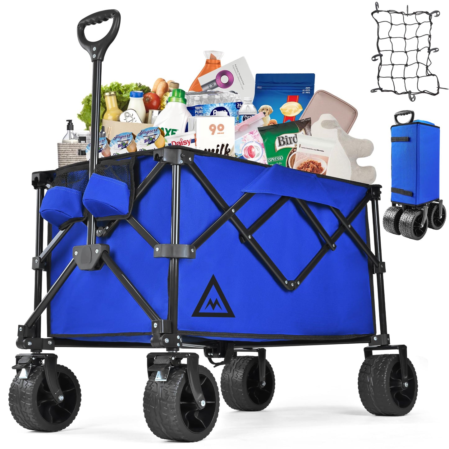 Wagon Cart Shopping Cart Large Capacity Collapsible Wagon with Wheels On Beach Garden Outdoor Utility Carts for Grocery All Terrain Portable Wagons Carts for Groceries Sand Camping Sports Blue