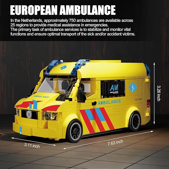 Ambulance Building Set International Rescue Vehicle Model Kit Removable Roof &amp Functional Doors Display Collectible City Truck Compatible with Lego Emergency Ambulance 618 PCS