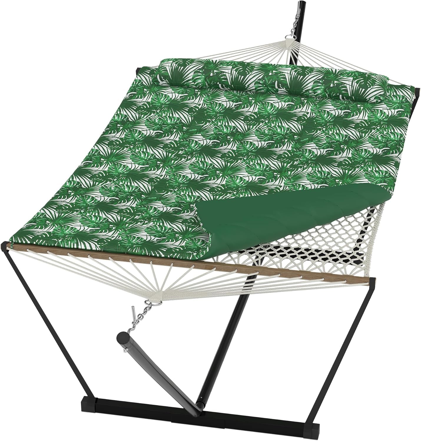 2 Person Outdoor Hammock with Stand, Person Cotton Rope Hammock with Polyester Pad, Portable Hammock with Carrying Bag, for Patio, Garden, Beach, Backyard Camping