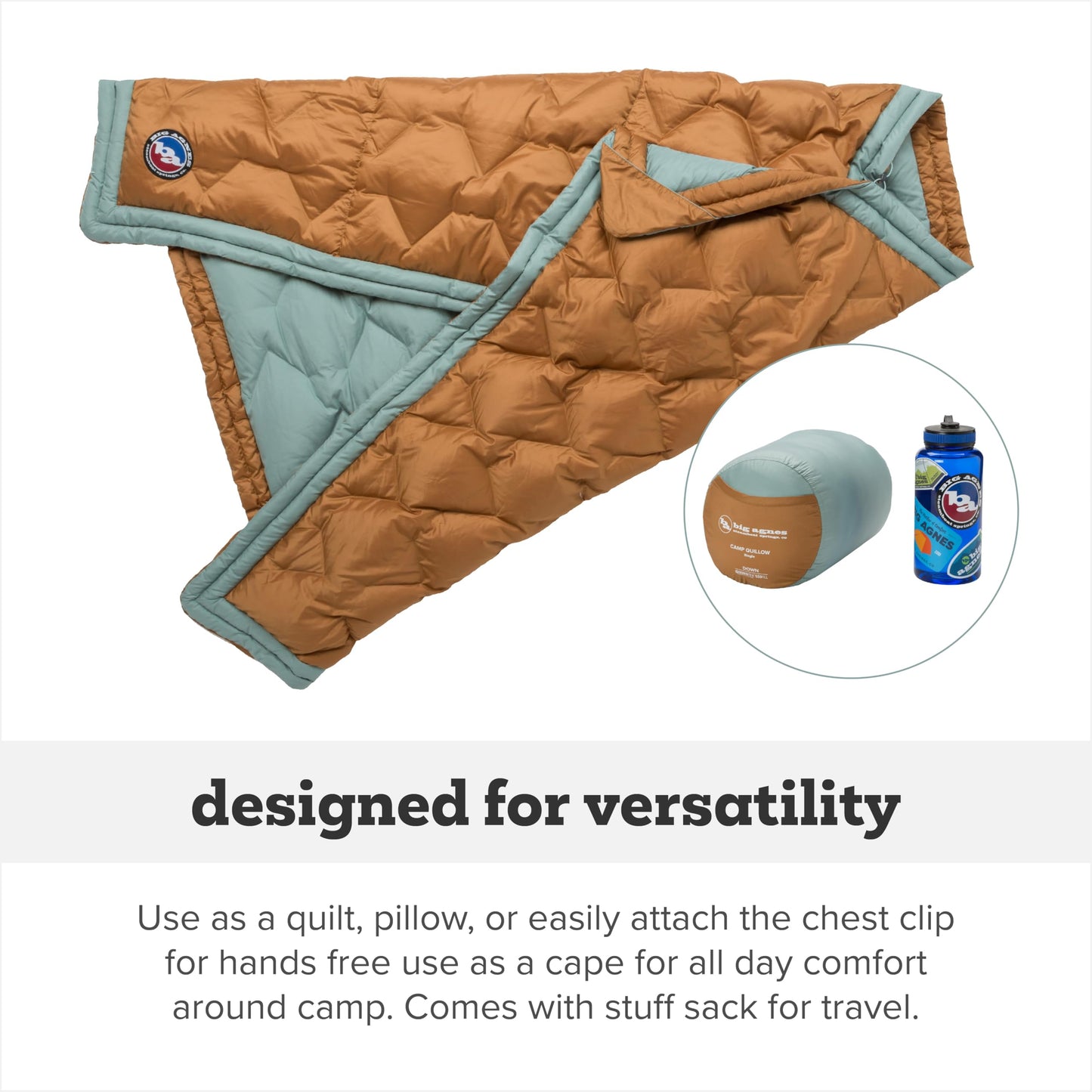 Big Agnes Camp Quillow - Ultralight Packable Backpacking Pillow And Quilt Combo, Versatile Puffy Downtek Blanket for Camping