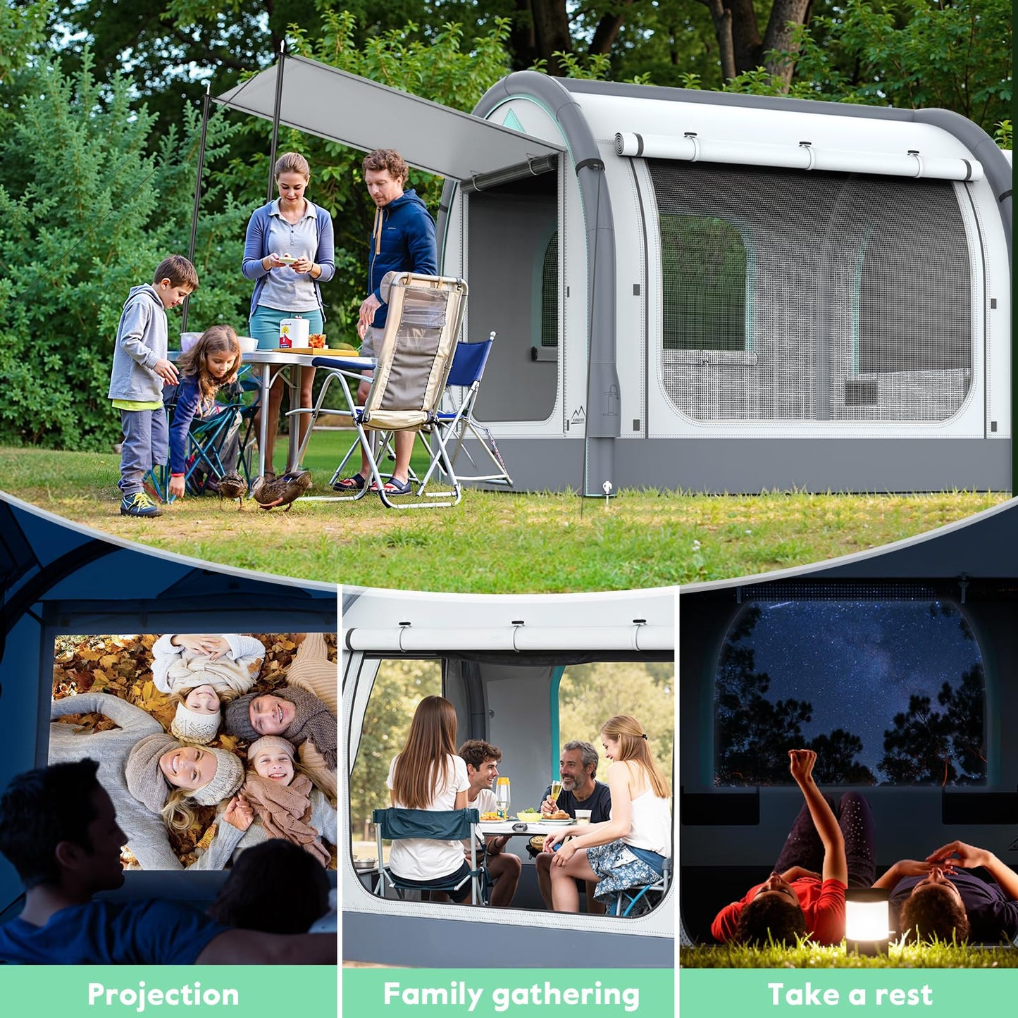 Inflatable SUV Tent for Camping, Large Quick Setup Blow Up Glamping Tents, 6-Person Tent with Detachable Car Attachment, Van Tents with Storage Bag &Projection Screen, Waterproof SUV Awning for Travel