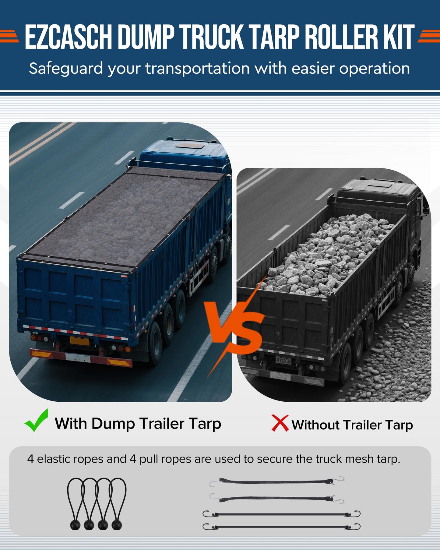 Ezcasch Duty Dump Truck Tarp Roller Kit with 7'x12' Mesh Tarp Hand Crank Tarp Roller Kit Adjustable Width Up to 113'' Aluminum Alloy Rust-Resistant with Complete Accessories for Dump Truck&Trailer