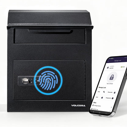 Volcora Smart Key Drop Box with Fingerprint Lock, Drop Safe with Drop Slot, Digital Keypad, Supports Fingerprint/APP Bluetooth/Passcode/Access Card/Key Unlock, Wall Mount Mailbox, Cash Drop Box