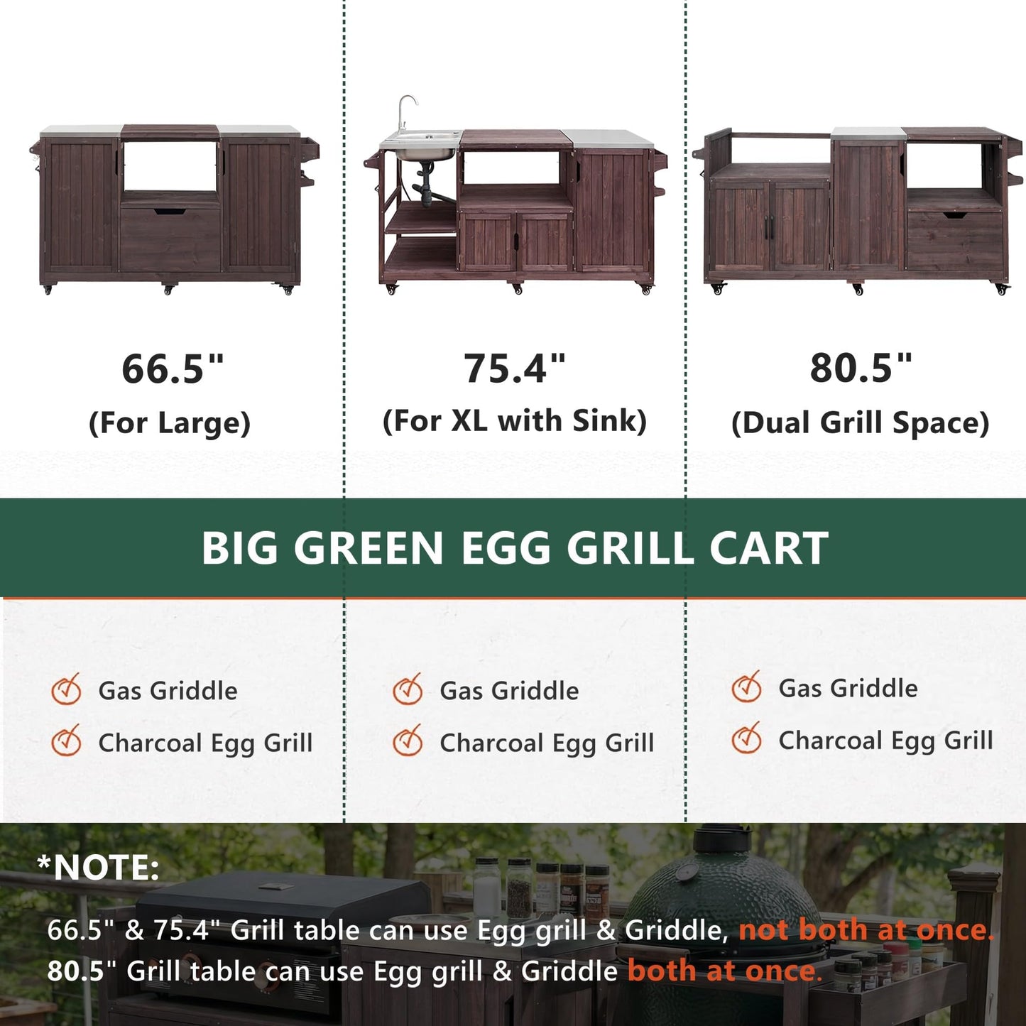 Merax 80.5" Outdoor Kitchen Island for Big Green Egg& Blackstone Griddle,Solid Wood Grill Cart Table with Stainless Steel Top,Drawer for Large Big Green Egg and 21"/28" Blackstone Griddle,Dark Brown