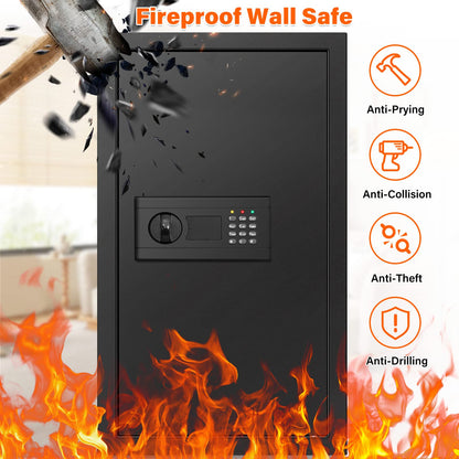 25.6" Tall Fireproof Wall Safes Between the Studs 16" Centers, Hidden Wall Safe with 2 Removable Shelf & Hidden Tray, Heavy Duty Wall Mount Safe for Money, Jewelry, Passport, Valuables