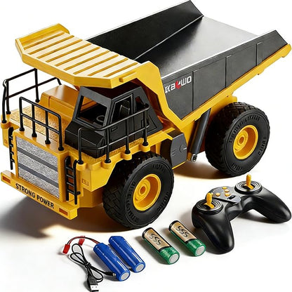 Remote Control Dump Truck for Boys Adults Metal Rc Dump Truck with 1*Rechargeable Battery and 2*AA Battery 9-Channel Construction Vehicle STEM Gift for Kids Birthday or Christmas