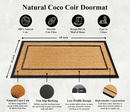 A1HC Natural Coir & Rubber Door Mat, 30"x60" - Thick, Durable, Heavy Duty, Anti-Shed, Fade-Resistant, Long-Lasting Outside Entrance Large Doormat for Front Porch