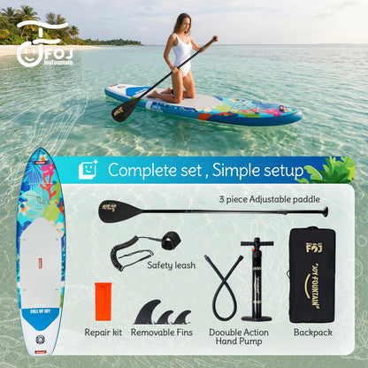 FOJ JOYFOUNTAIN 10'/11' Inflatable Stand Up Paddle Board with Premium SUP Paddleboard Accessories, Wide Stable Anti-Slip EVA Deck,Paddle Boards for Adults & Youth of All Skill Levels (11' Whale)