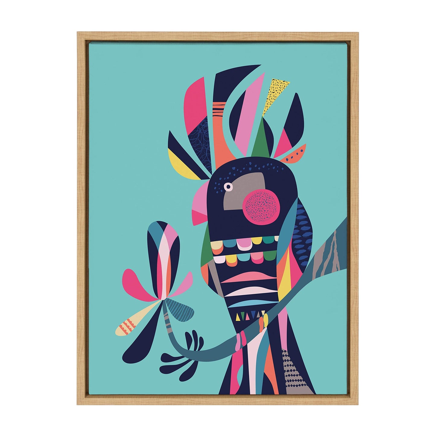 Kate and Laurel Sylvie Cockatoo Framed Canvas Wall Art by Rachel Lee, 18x24 Natural, Colorful Bird Art for Home