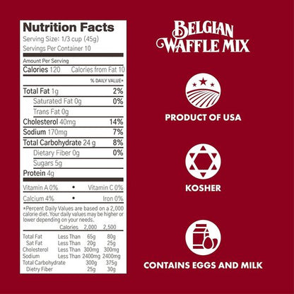 Classique Fare Belgian Waffle Mix - Light & Crisp Waffles, Pancakes, Muffins & Crepes - 16 Oz Box