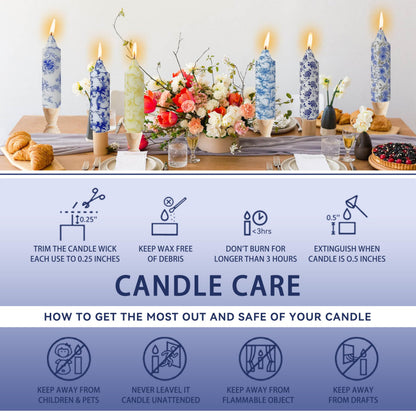5 Inch Blue Flowers Chunky Taper Candles Short Handmade Blue and White Candle Sticks Smokeless Unscented Tapered Candles for Blue Wedding Present Spa Meditation Housewarming Home Decoration