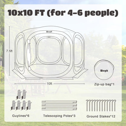 Werph 10x10 Pop Up Screen Tent, Mosquito Net Gazebo, UV Resistant Roof Waterproof Screen Canopy, Quick Setup Outdoor Shelter for Backyard, Patio, Garden, Picnic, Camping and Events, Green