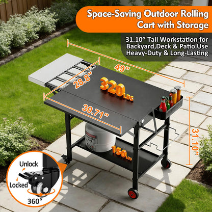 Outdoor Grill Cart for Pizza Oven, 28.8" Extra-Wide Pizza Oven Table, Heavy Duty Grill Cart with Pizza Topping Station, Grill Tables for Outside, Prep Station for Blackstone Griddle Accessories