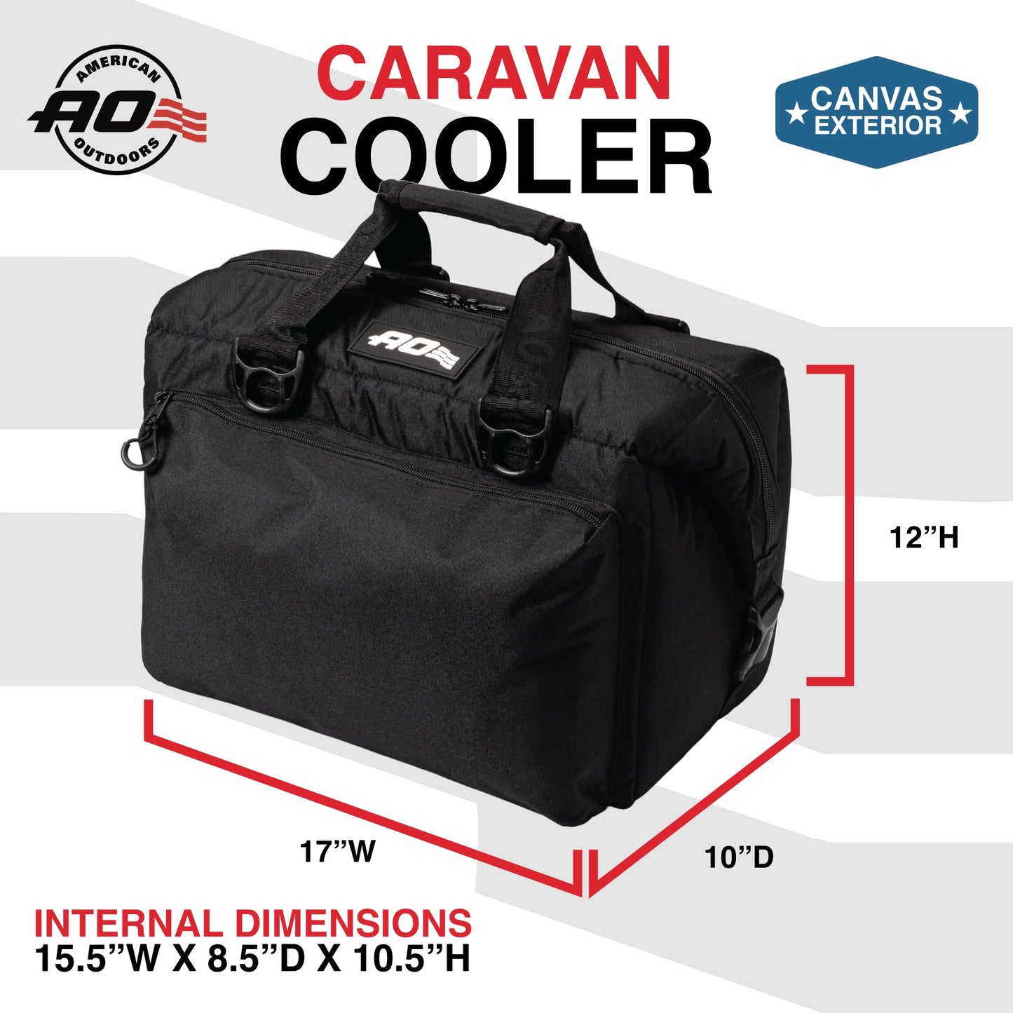 AO Coolers Caravan Canvas Soft Cooler with High-Density Insulation, Oversized Storage Pockets, Black, 24-Can
