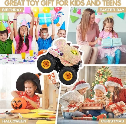 DYODYORC Remote Control Car 2.4Ghz All Terrain Dinosaur Monster Truck Toys RC Truck with Spay Music 3 Lighting Effects Stunt Capable Toy Gifts for Boys and Girls (Beige)