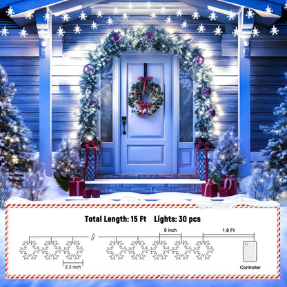 Minetom 2 Pack Christmas Lights, 14 Ft 30 LED Snowflakes, Waterproof, Pure White
