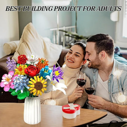 Flower Bouquet Building Set1009PCS Creative DIY Plant Bouquet Decoration12 Artificial Flowers Botanical for Adults Women Girls Ages 6+Idea Gifts for Mother's Day Valentine's Day No Vase