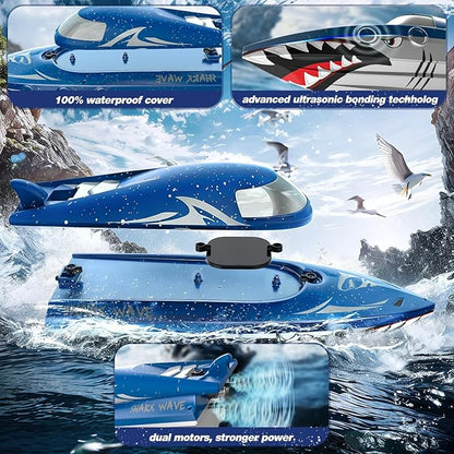 Shark RC Racing Boat for Kids &amp Adults2.4GHz High Speed Remote Control Boat W/ Dual Battery 50 Min RuntimeWaterproofFast Remote Control Toy Gift Kids 8-12 Ideal for Pools &amp LakesShining B