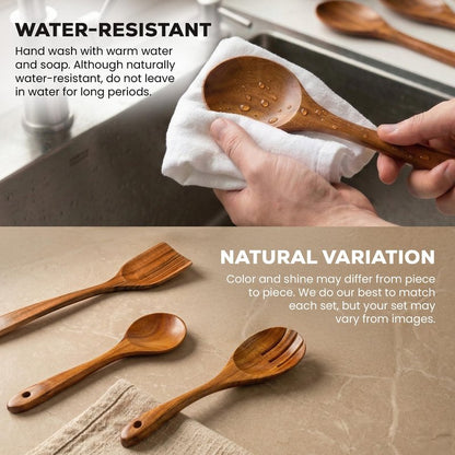 Zulay Kitchen 10-Piece Wooden Spoons for Cooking - Smooth Finish Teak Wooden Utensils for Cooking - Soft Comfort-Grip Wood Spoons for Cooking - Non-Stick Wooden Cooking Utensils - Wooden Spoon Sets