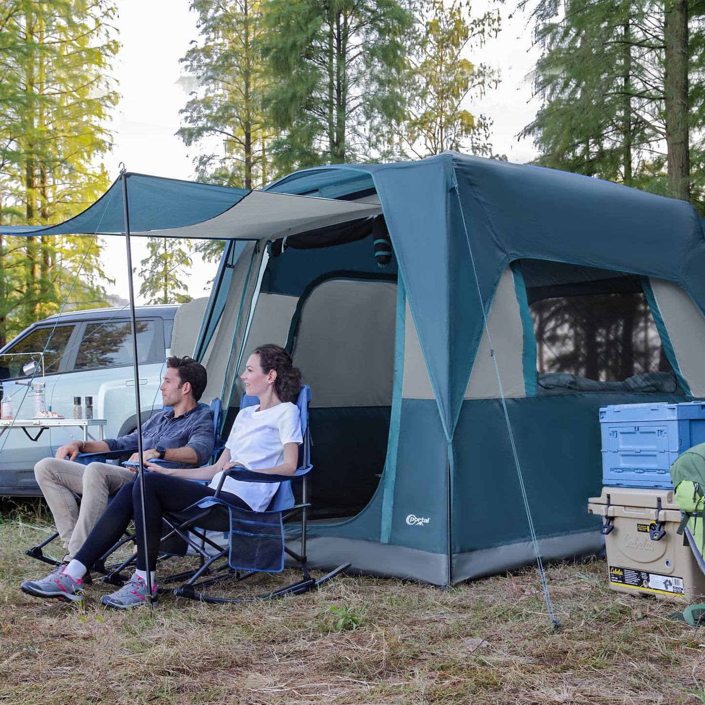 Portal 5-Person SUV Tent with Porch, Blue, Water-Resistant & Windproof, Spacious Car Camping Tent, Fits SUVs, MPVs, Vans & Pickups