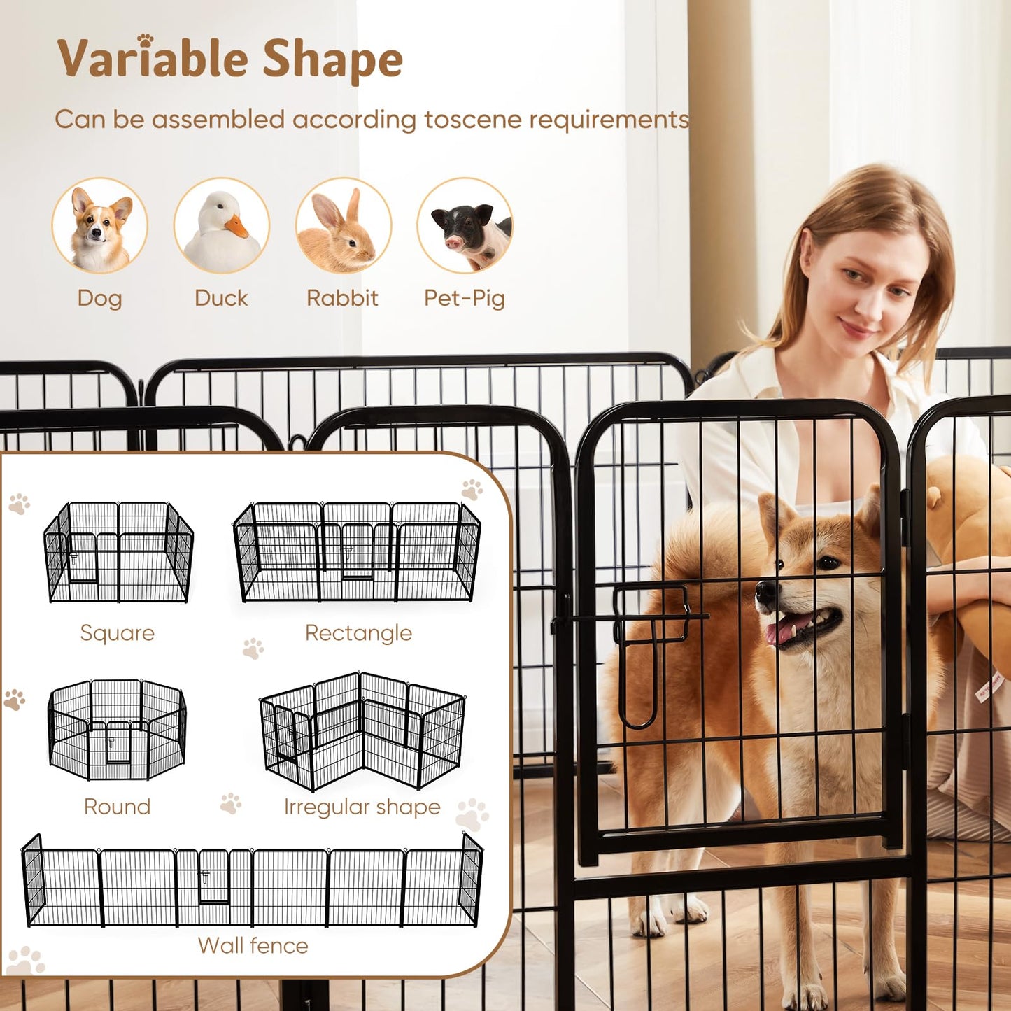 DUMOS Dog Playpen Indoor, Metal 40 Inch 8 Panels Foldable Pet Fence with Door, Outdoor Small Medium Large Dog Puppy Portable Exercise Play Pen for RV Camping, Trips, Play Yard