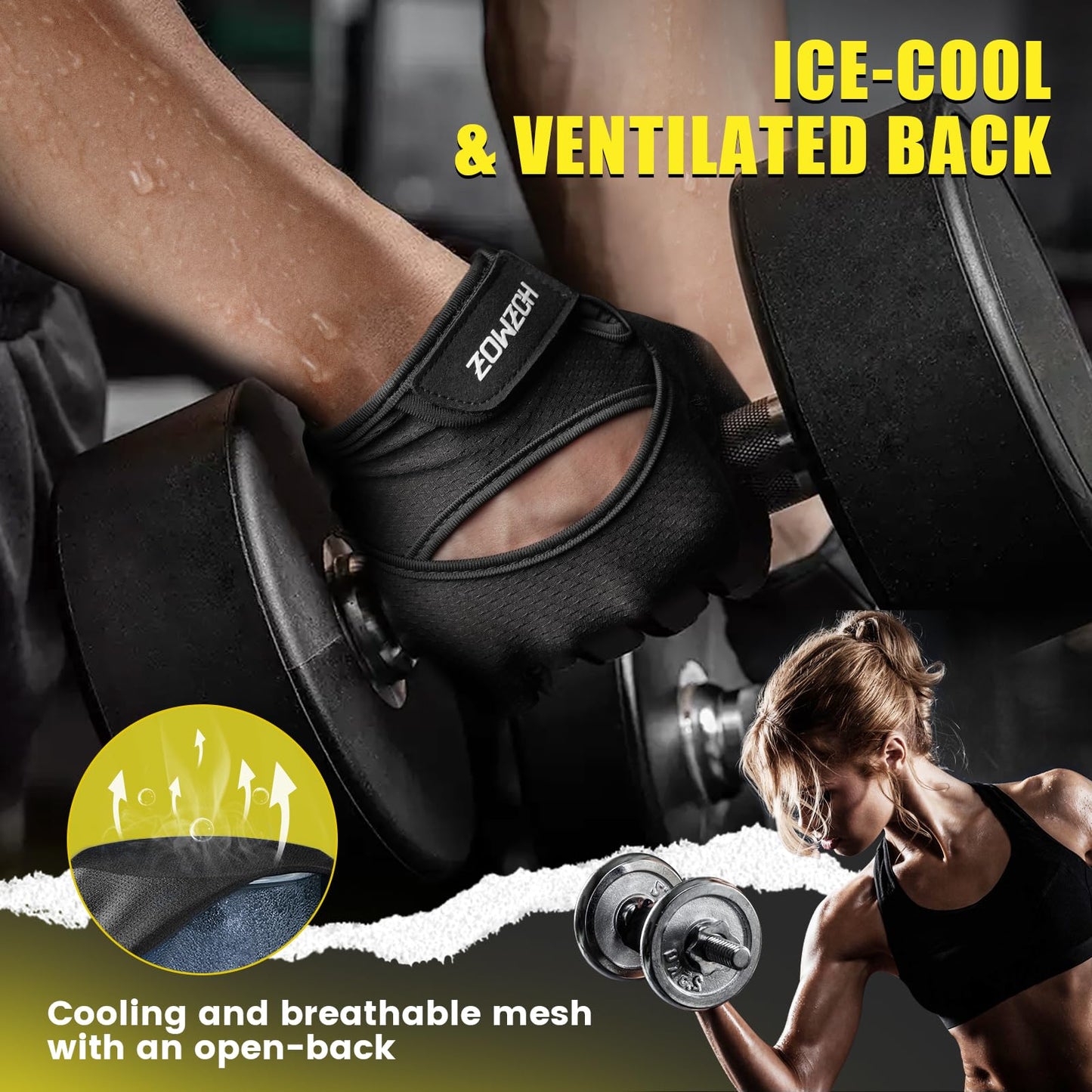 HOZMOZ Ventilated Weight Lifting Gloves, Thick Padded Workout Gym Gloves with Full Palm Protection & Grip & Shock Absorption for Women & Men's Fitness Exercise Training