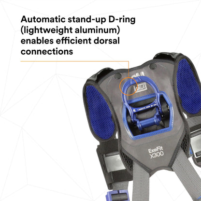 3M DBI-SALA ExoFit X300 Comfort Construction Positioning Safety Harness, Construction Fall Protection, Aluminum Back and Hip D-Rings, Auto-Locking Quick Connect Leg and Chest Buckles, 1113133, 2X
