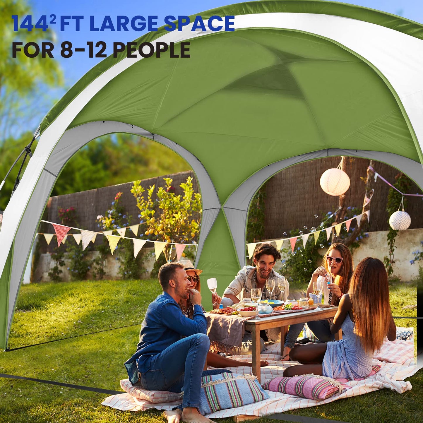 UNICAMPER Beach Tent 12 X 12ft Large UPF50+ Pop Up Canopy with 2-Pcs Side Wall, Sun Shelter Rainproof, Waterproof for Camping Trips, Backyard Fun, Fishing, Parties, Or Picnics(Green)