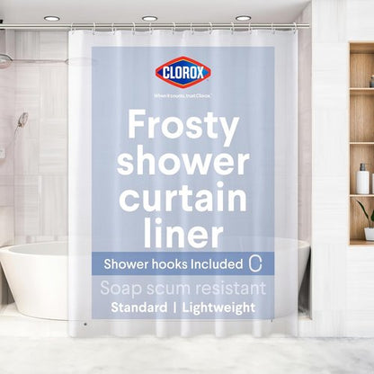 Clorox Shower Curtain Liner - Premium Waterproof 4g PEVA with Weighted Magnets | Standard Size 70" x 72", Frosty