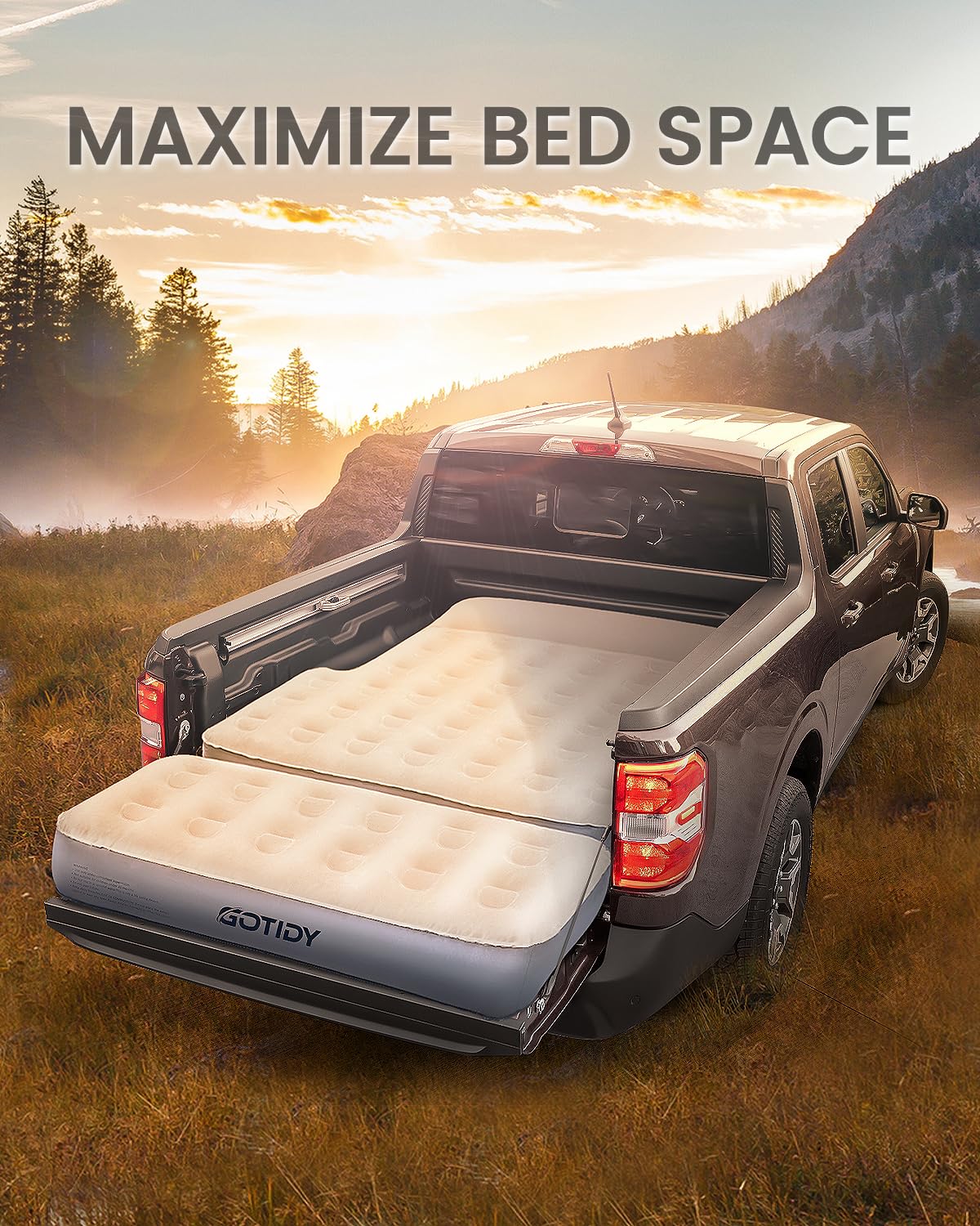 Inflatable Truck Bed Mattress for Tacoma Truck Air Mattress 5ft-5.5ft for Mid-Size Pickup with Detachable Tailgate Extension, Honda Ridgeline Jeep Gladiator JT,Space-Optimized Design, Built in Pump