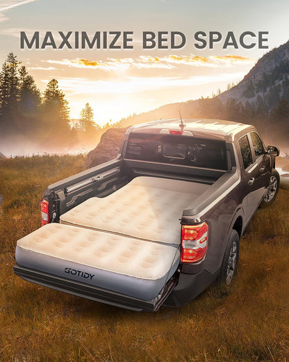 Inflatable Truck Bed Mattress for Tacoma Truck Air Mattress 5ft-5.5ft for Mid-Size Pickup with Detachable Tailgate Extension, Honda Ridgeline Jeep Gladiator JT,Space-Optimized Design, Built in Pump