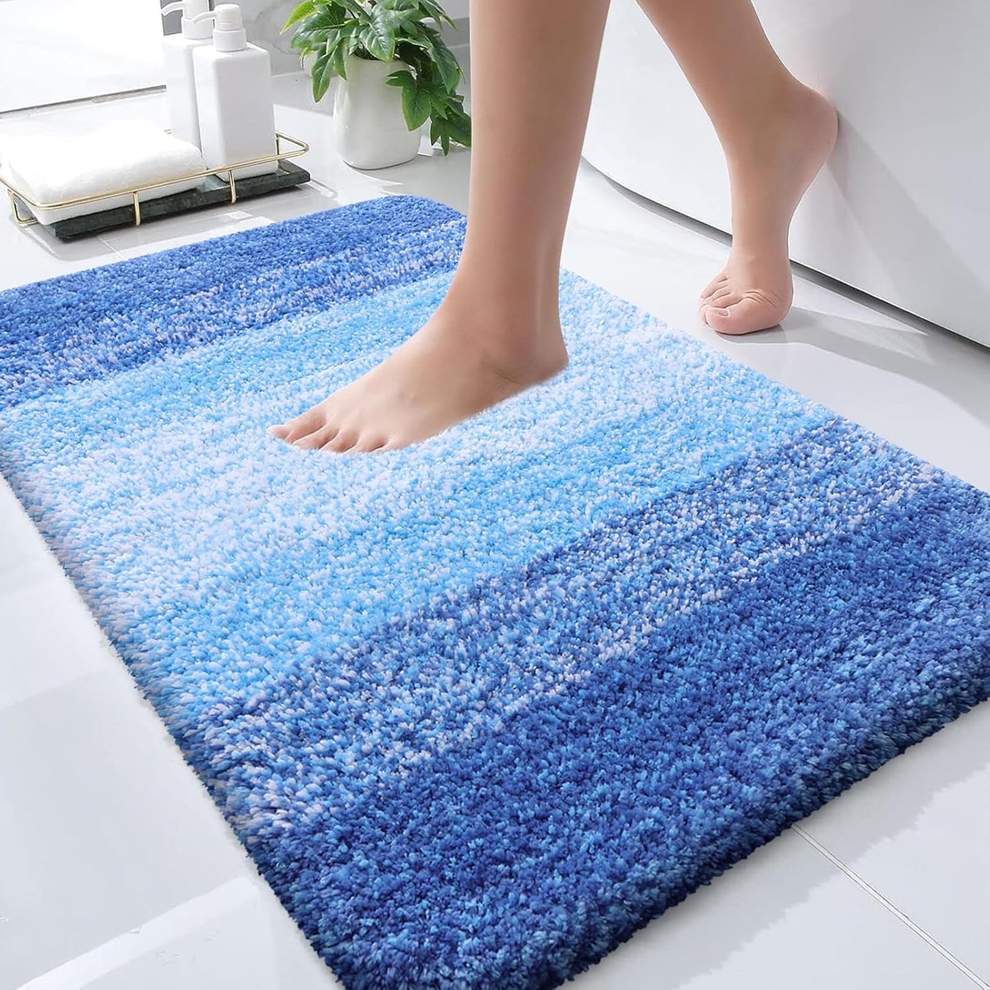 OLANLY Large Bath Rugs Mat - Extra Soft Microfiber, Quick Dry & Washable | Light Royal Blue 50x30