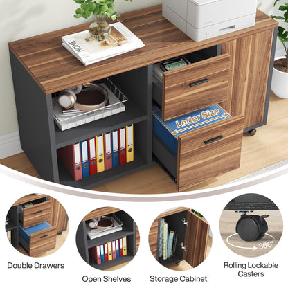 Tribesigns 71 Inch Executive Desk, L-Shaped Desk with Mobile File Cabinet, Executive Office Table with 2 Drawers and Storage Shelves, Business Furniture Workstation for Home Office, Walnut and Black