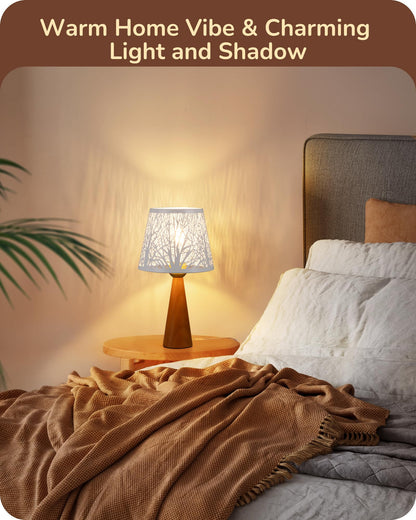 EDISHINE Small Table Lamp, Wooden Nightstand Lamp, 13.58in, Dark Wood Color, E26 Socket, ON-Off Switch