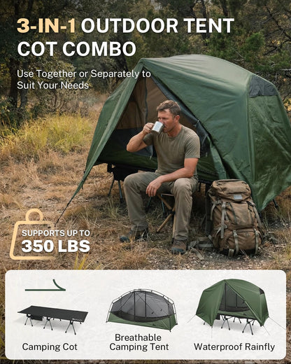 Gonex 31.5“ Camping Tent Cot for Adults, 1-Person Off-Ground Folding Portable Easy Set-up Tent Cot Combo Supports 350lbs for Hiking, Backpacking, Car & Motorcycle Camping - Army Green