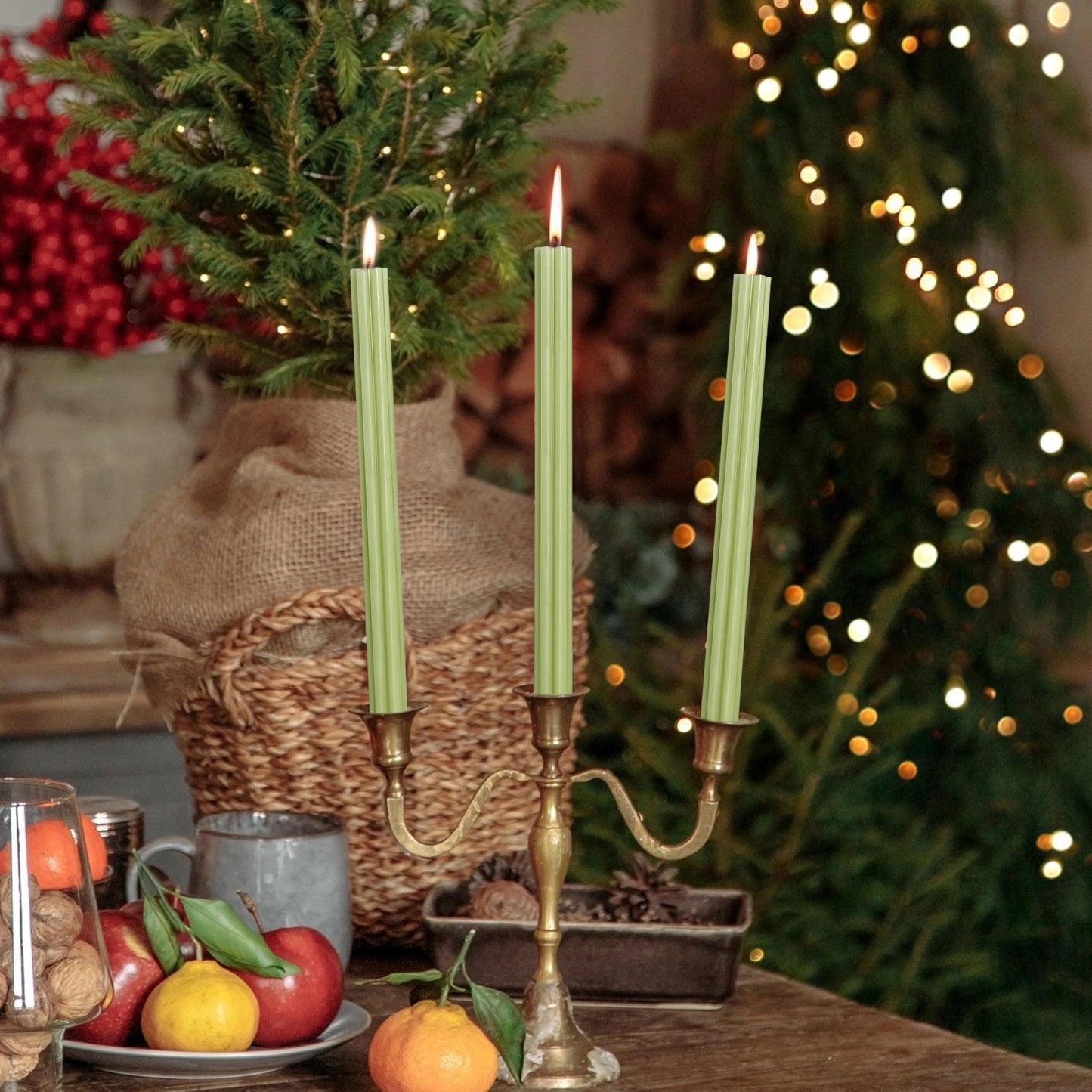 Long Taper Candles Grass Green Unscented Tall Candle 10 Inch Smokeless Ribbed Candlesticks Creative Handmade Candle Sticks for Holiday Weddings Home Decor 6 Pcs